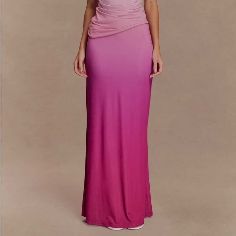 Meshki Bruna Slinky Fishtail Maxi Skirt- Ombre Pink Size: S